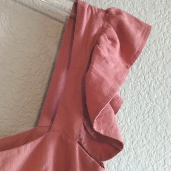 O.P.T. NEW Babydoll Aria Mocha Cotton LINEN Ruffled Sleeveless  Mini Dress S - Picture 8 of 16